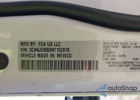 2022 Jeep Compass Latitude 4X4 z USA, uszkodzony, nr VIN 3C4NJDBB0NT152878